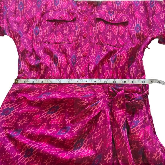 Lauren Ralph Lauren Dress Womens 4 Midi Fuchsia Geo-Print Shantung Tie-Waist - Picture 8 of 12